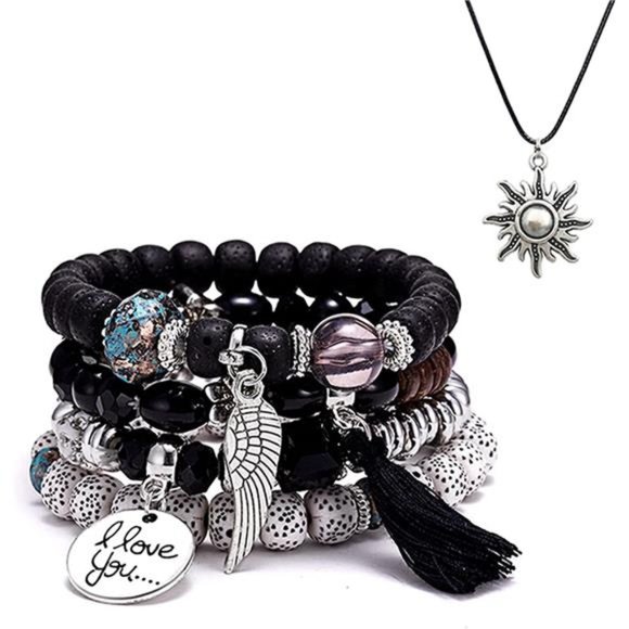 4 Pack Bohemian Bracelet Set for Women Girls Multilayer Stretch Stackable - Picture 2 of 2